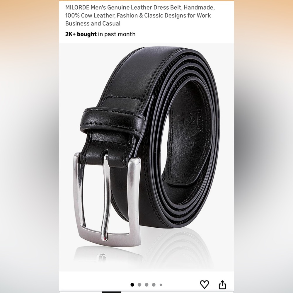 MILORDE Genuine Leather Men Black Belt size 34